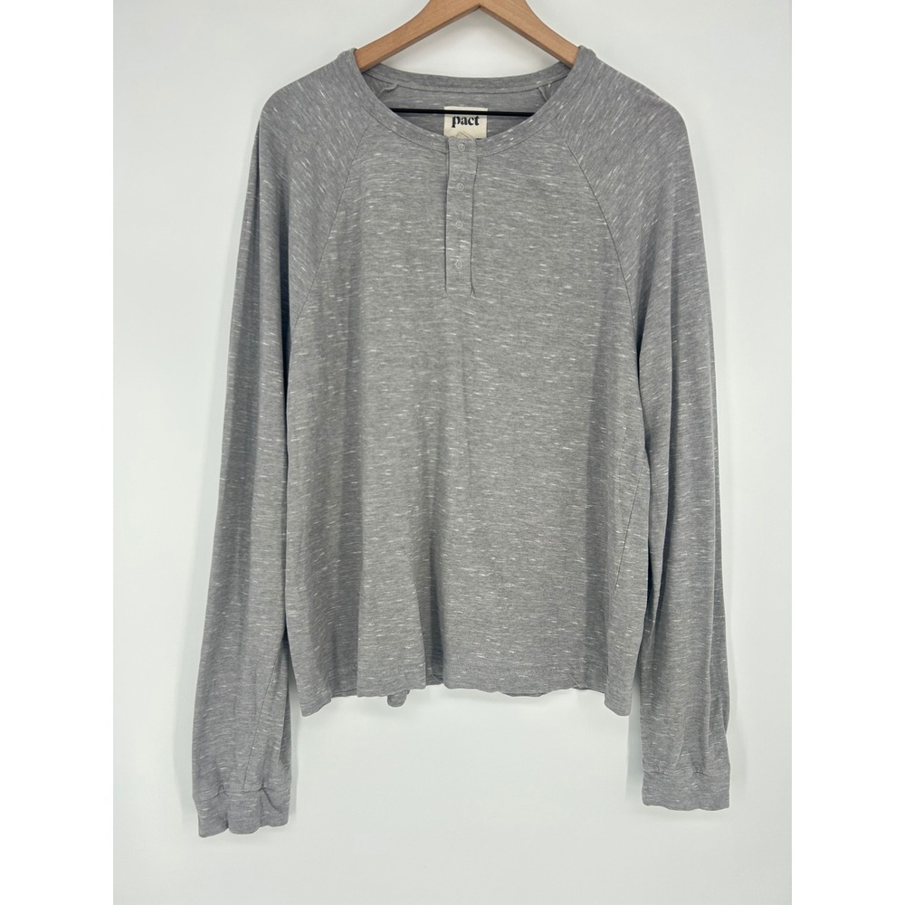 Pact 100% Organic Cotton Men's Long Sleeve Gray Henley Shirt - Men's Size Large